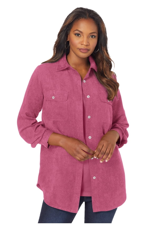 Women's Plus Size Faux Suede Button-Front Shirt