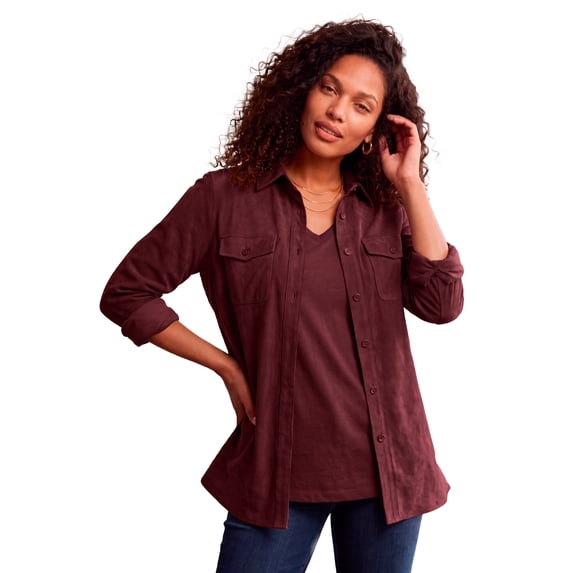 Roaman's Women's Plus Size Faux Suede Button-Front Shirt