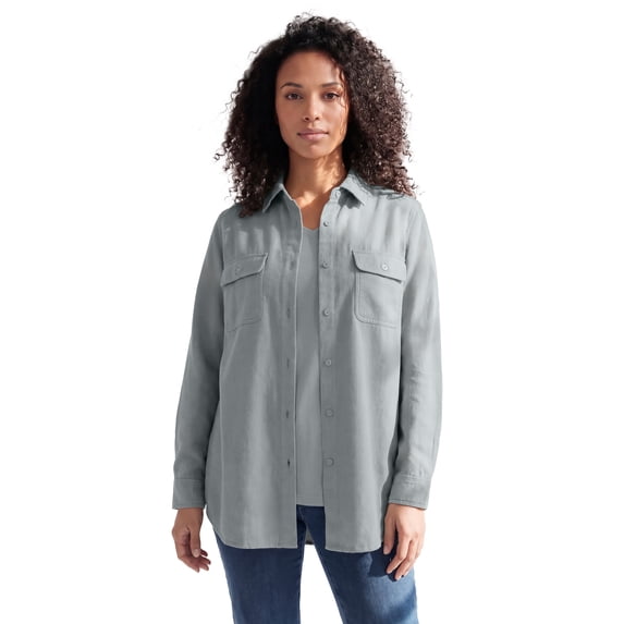 Roaman's Women's Plus Size Faux Suede Button-Front Shirt
