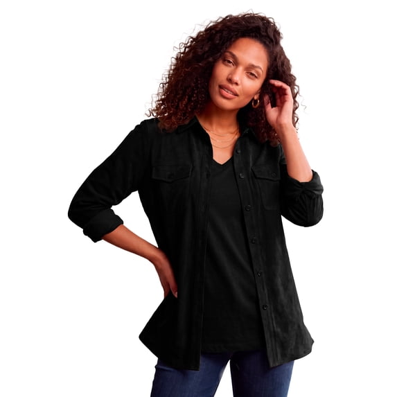 Roaman's Women's Plus Size Faux Suede Button-Front Shirt