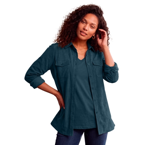 Roaman's Women's Plus Size Faux Suede Button-Front Shirt
