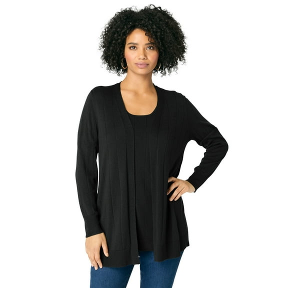 Roaman's Women's Plus Size Drop Needle Cardigan Lightweight Sweater Knit