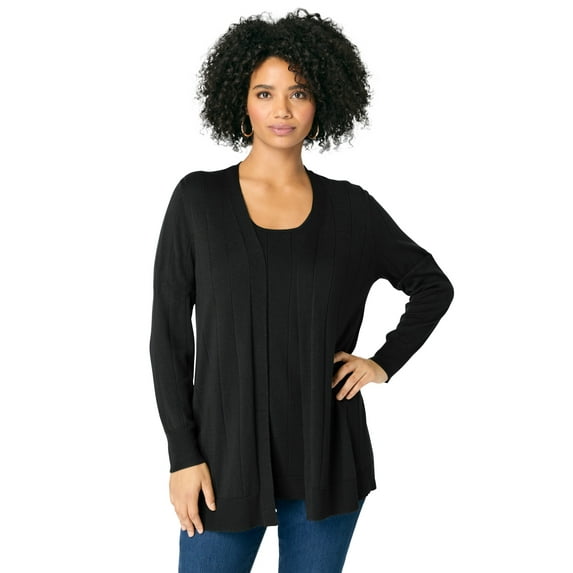 Roaman's Women's Plus Size Drop Needle Cardigan Lightweight Sweater Knit