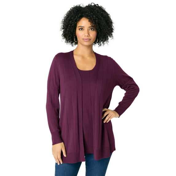 Roaman's Women's Plus Size Drop Needle Cardigan Lightweight Sweater Knit
