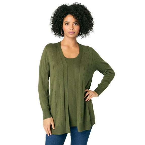 Roaman's Women's Plus Size Drop Needle Cardigan Lightweight Sweater Knit