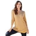 thumbnail image 1 of Roaman's Women's Plus Size Drop Needle Henley Lightweight Sweater Knit, 1 of 6