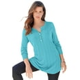 thumbnail image 1 of Roaman's Women's Plus Size Drop Needle Henley Lightweight Sweater Knit, 1 of 6