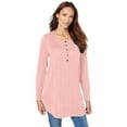 thumbnail image 1 of Roaman's Women's Plus Size Drop Needle Henley Lightweight Sweater Knit, 1 of 4