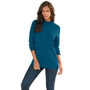 Roaman's Women's Plus Size Fine Gauge Drop Needle Mockneck Sweater