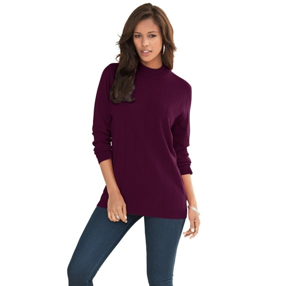 Roaman's Women's Plus Size Drop Needle Mockneck Lightweight Sweater Knit