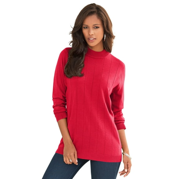 Roaman's Women's Plus Size Drop Needle Mockneck Lightweight Sweater Knit