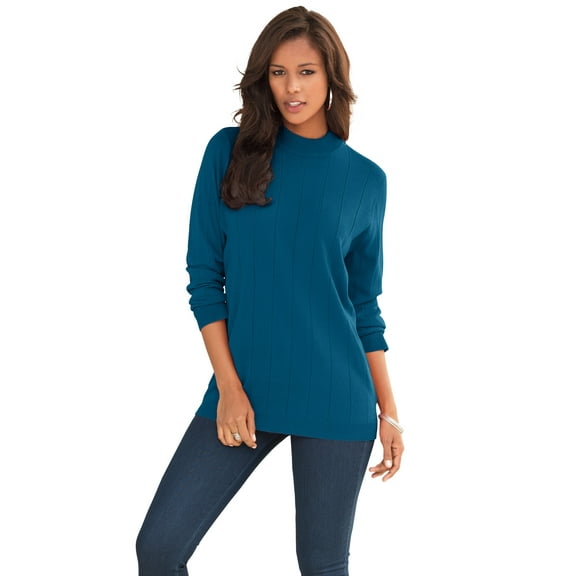Roaman's Women's Plus Size Drop Needle Mockneck Lightweight Sweater Knit