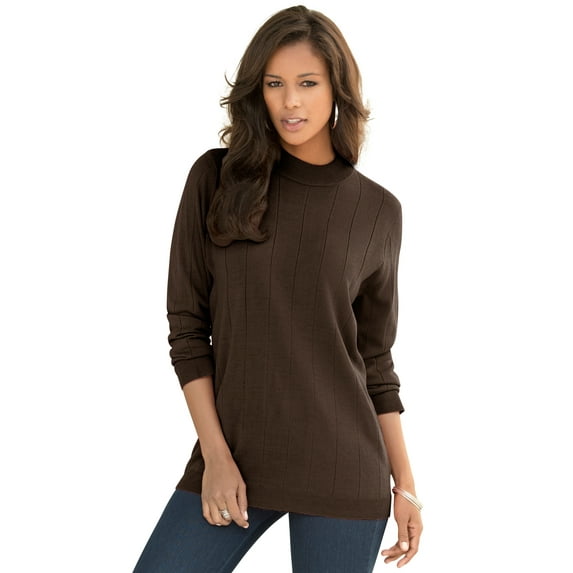 Roaman's Women's Plus Size Drop Needle Mockneck Lightweight Sweater Knit