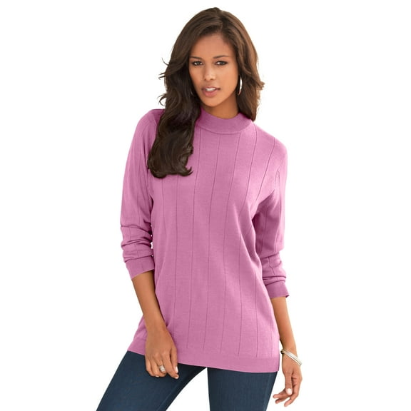 Roaman's Women's Plus Size Drop Needle Mockneck Lightweight Sweater Knit
