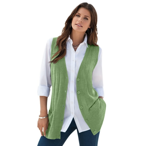 Roaman's Women's Plus Size Drop Needle Vest Lightweight Sweater Knit