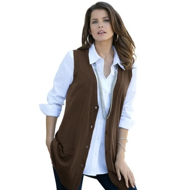 Roaman's Women's Plus Size Fine Gauge Drop Needle Sweater Vest