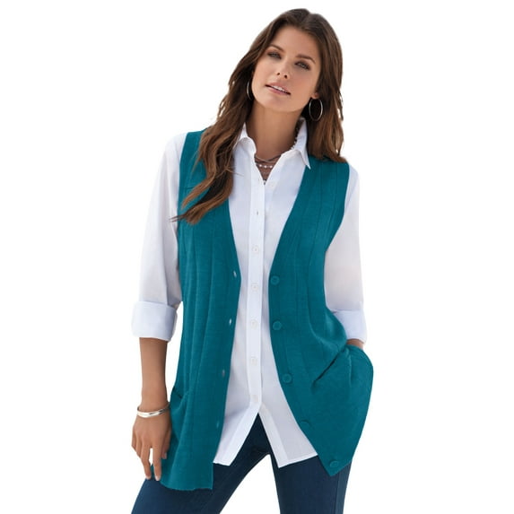 Roaman's Women's Plus Size Drop Needle Vest Lightweight Sweater Knit