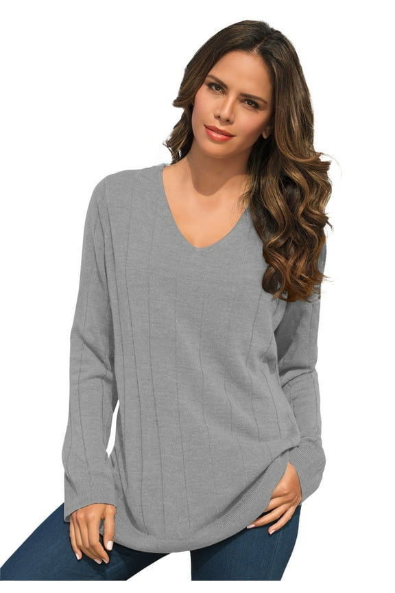 Women's Plus Size Drop Needle V-Neck Lightweight Sweater Knit