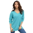 thumbnail image 1 of Roaman's Women's Plus Size Drop Needle V-Neck Lightweight Sweater Knit, 1 of 6