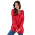 thumbnail image 1 of Roaman's Women's Plus Size Drop Needle V-Neck Lightweight Sweater Knit, 1 of 6
