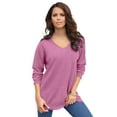 thumbnail image 1 of Roaman's Women's Plus Size Drop Needle V-Neck Lightweight Sweater Knit, 1 of 5