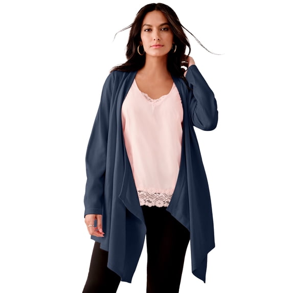 Roaman's Women's Plus Size Lightweight Handkerchief Hem Cardigan Sweater