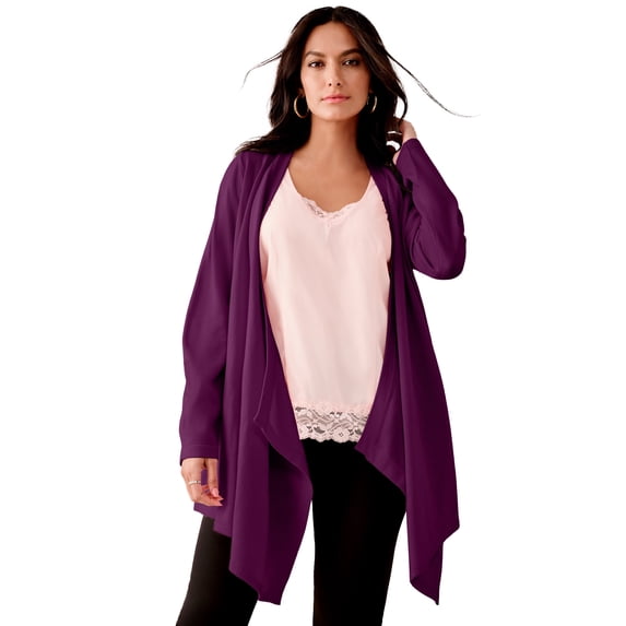 Roaman's Women's Plus Size Lightweight Handkerchief Hem Cardigan Sweater