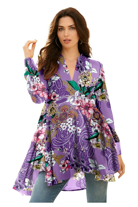 Women's Plus Size Hand Crinkled Fit And Flare Tunic