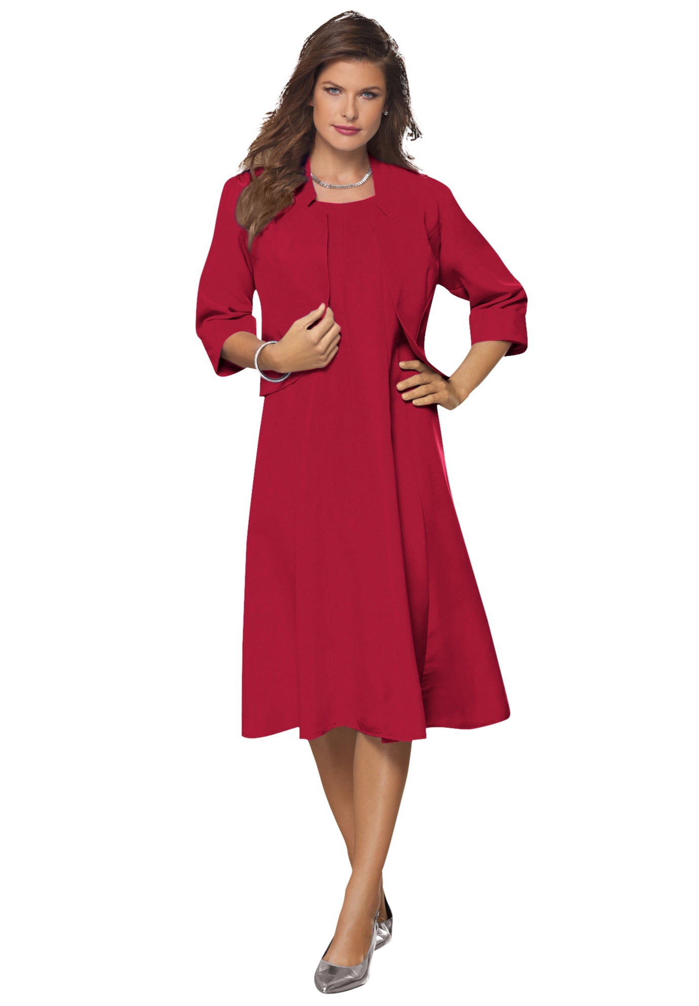 Roaman's Women's Plus Size Fit-And-Flare Jacket Dress Suit - Walmart.com