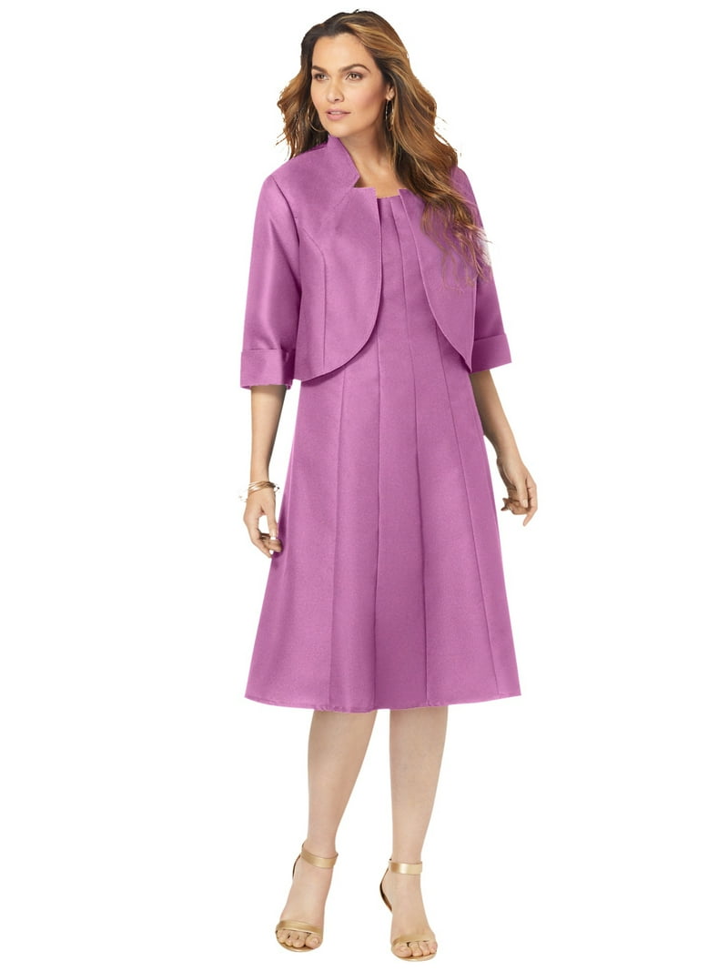 Roaman's Women's Plus Size Fit And Flare Jacket Suit Dress - Main Image