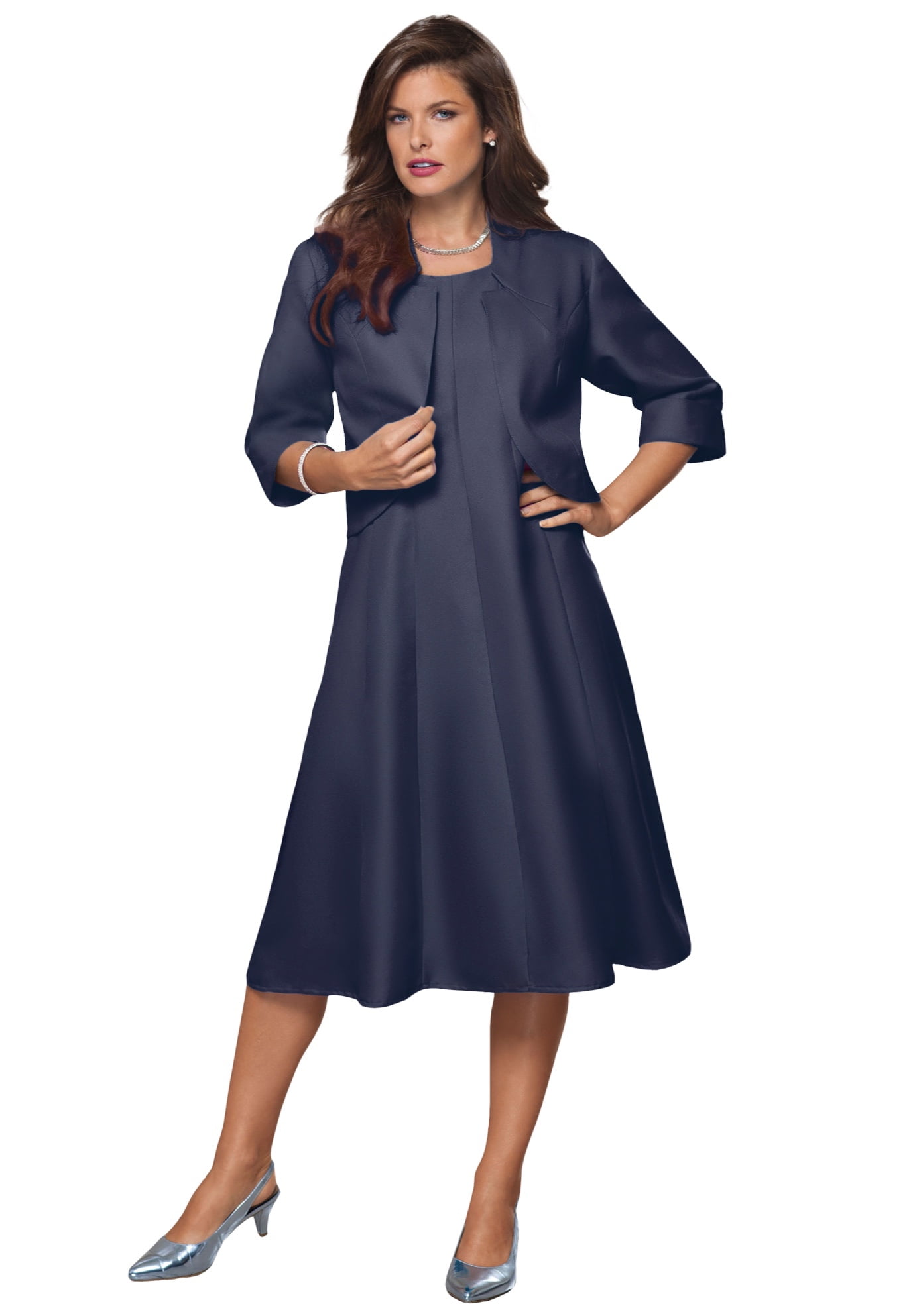 Roaman's Women's Plus Size Fit And Flare Jacket Suit Dress