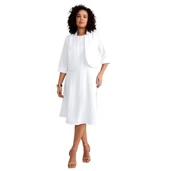 Roaman's Women's Plus Size Elbow Sleeve Fit-And-Flare Dress With Bolero Jacket – 2-Piece Suit