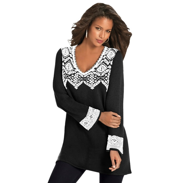 Roaman s Women s Plus Size Fit And Flare Tunic Sweater Walmart