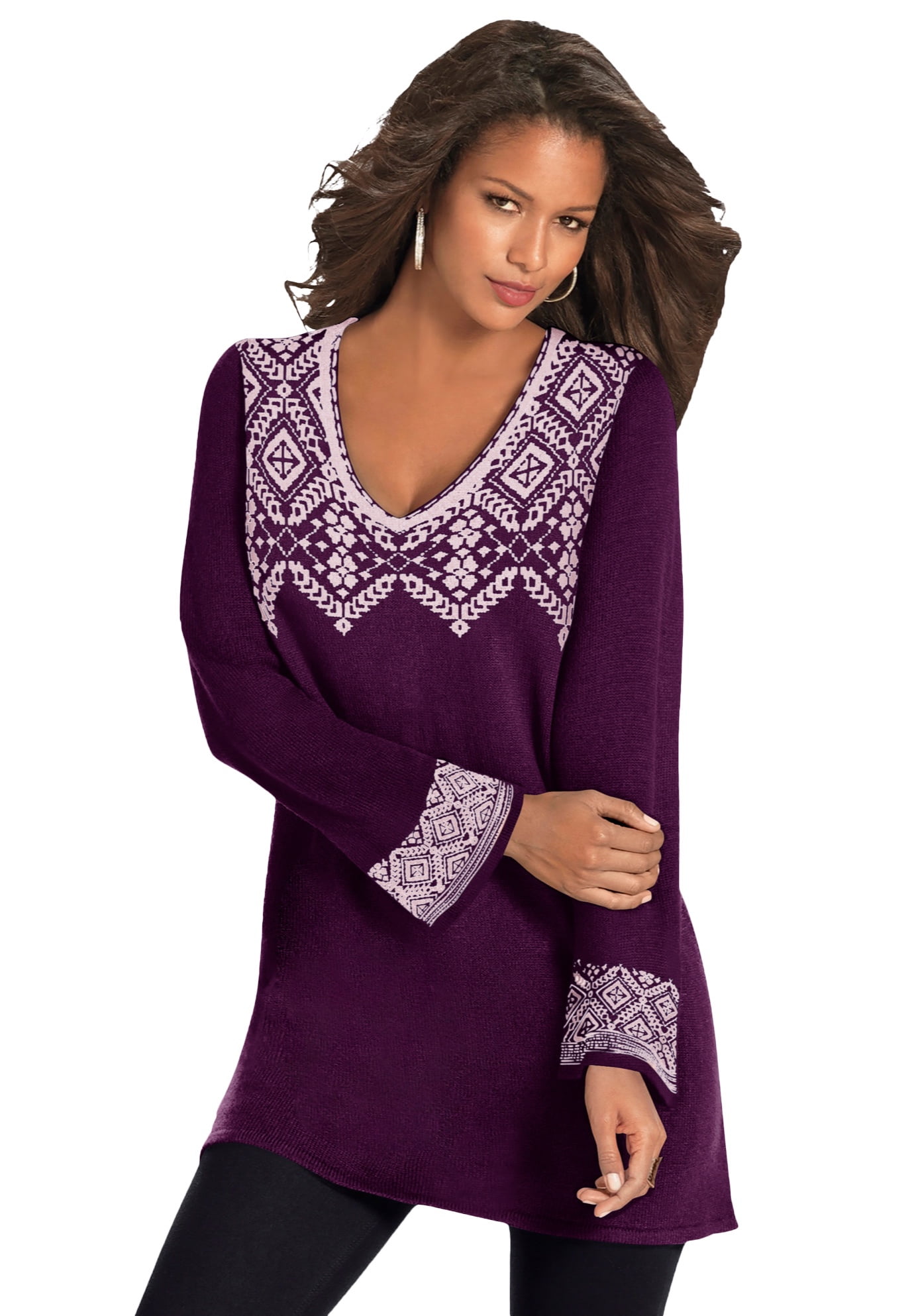 Roaman s Women s Plus Size Fit And Flare Tunic Sweater Walmart