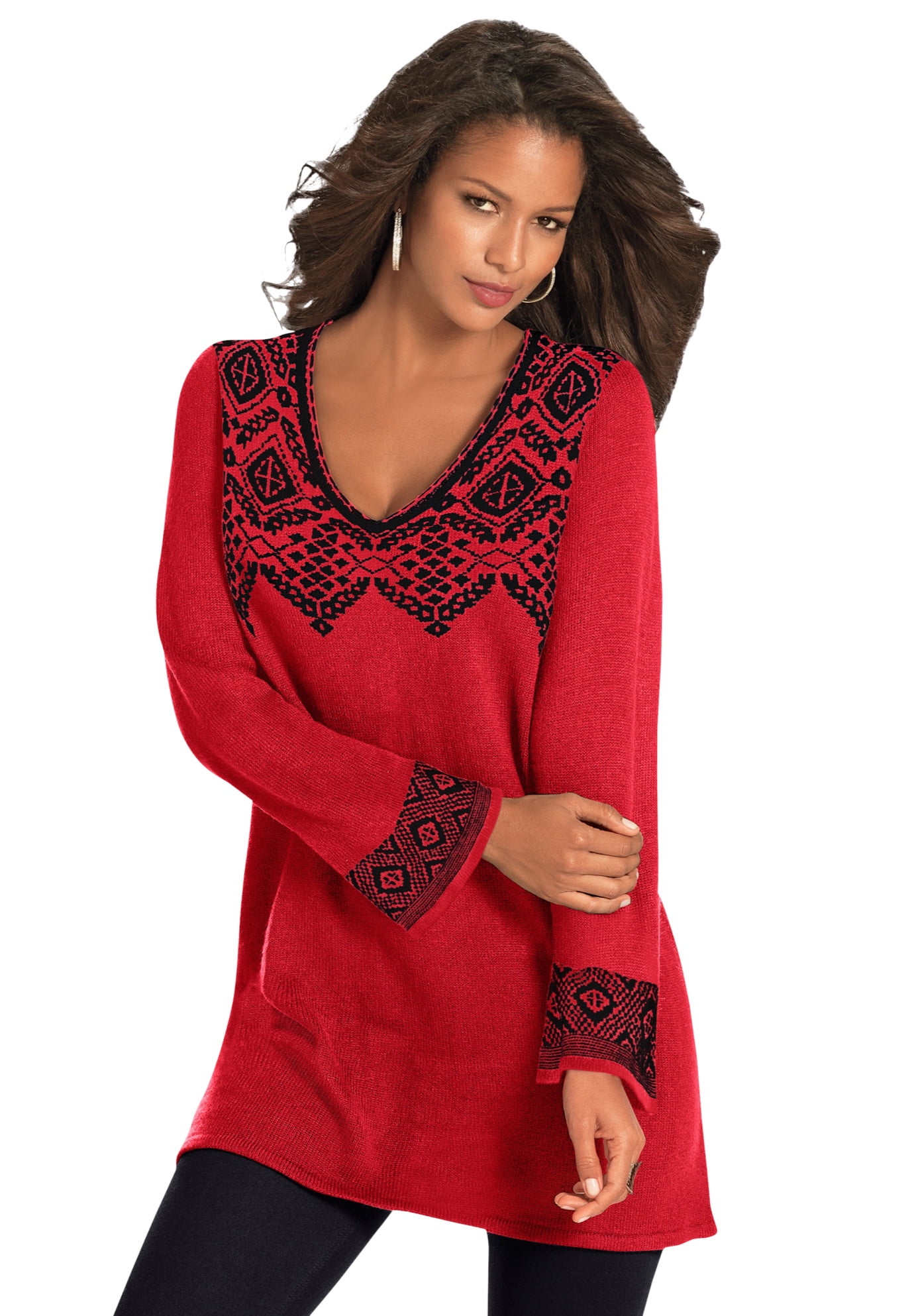 Plus size top red tunic sweater