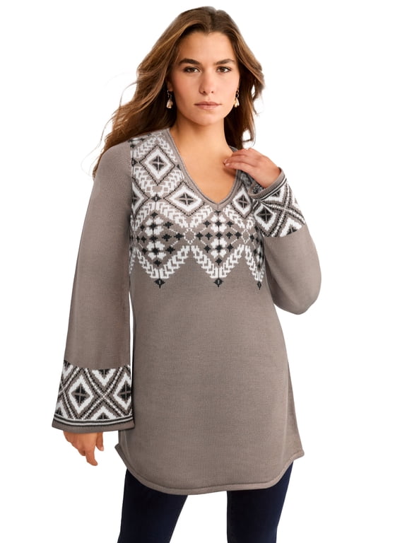 Women's Plus Size Fit And Flare Tunic Sweater