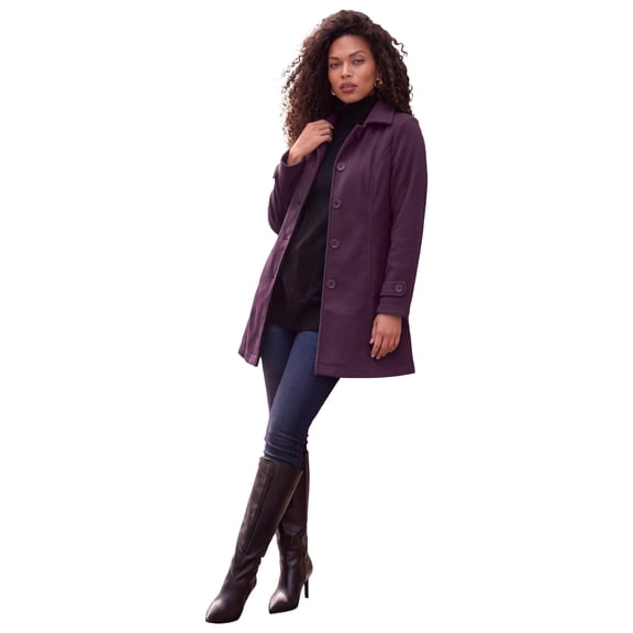 Roaman's Women's Plus Size Petite Plus Size Button Up Fleece Jacket