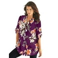 thumbnail image 1 of Roaman's Women's Plus Size Floral Y-Neck Pintuck Tunic – Adjustable Long Sleeve Button-Front, Relaxed Shirt Style, 1 of 5