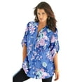 thumbnail image 1 of Roaman's Women's Plus Size Floral Y-Neck Pintuck Tunic – Adjustable Long Sleeve Button-Front, Relaxed Shirt Style, 1 of 5