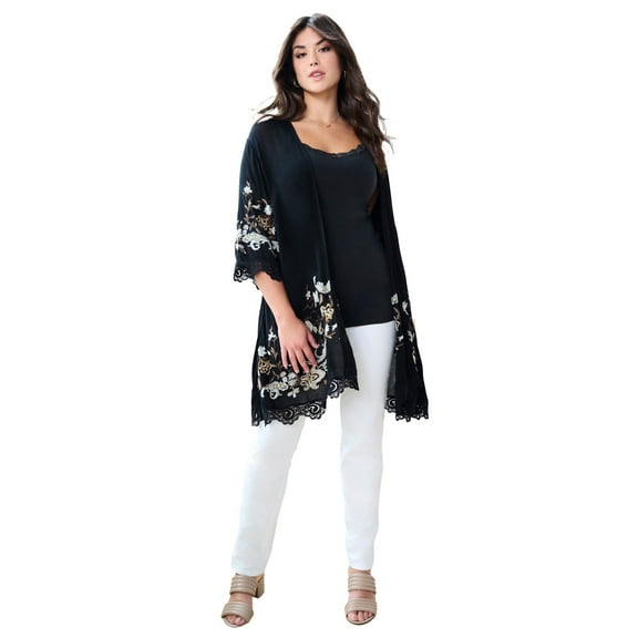 Roaman's Women's Plus Size Floral Embroidered wrap