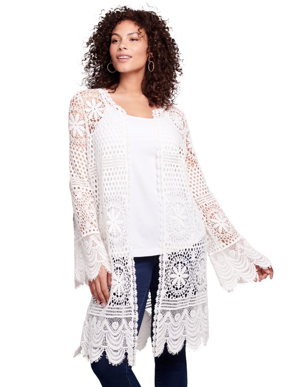 Women's Plus Size Floral Lace Crochet Duster