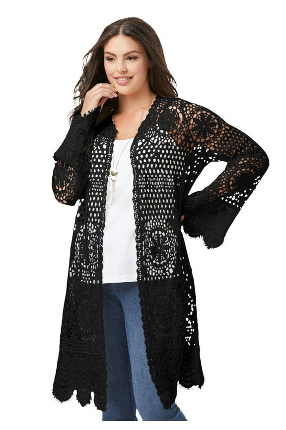 Women's Plus Size Floral Lace Crochet Duster