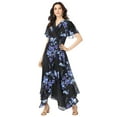 thumbnail image 1 of Roaman's Women's Plus Size Floral Sequin Flutter-Sleeve Gown – Handkerchief-Hem Maxi Dress, 1 of 5