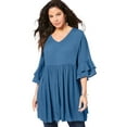 thumbnail image 1 of Roaman's Women's Plus Size Hand Crinkled Flutter Sleeve Tunic, 1 of 5