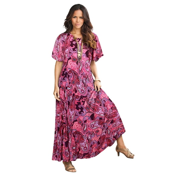 Roaman's Women's Plus Size Petite Plus Size Hand Crinkled Flutter-Sleeve Maxi Dress