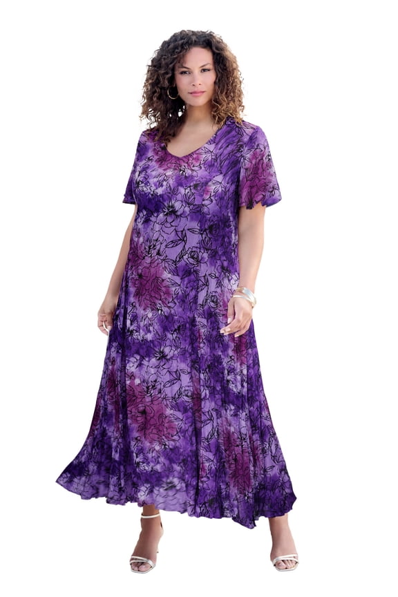 Women's Plus Size Petite Plus Size Hand Crinkled Flutter-Sleeve Maxi Dress