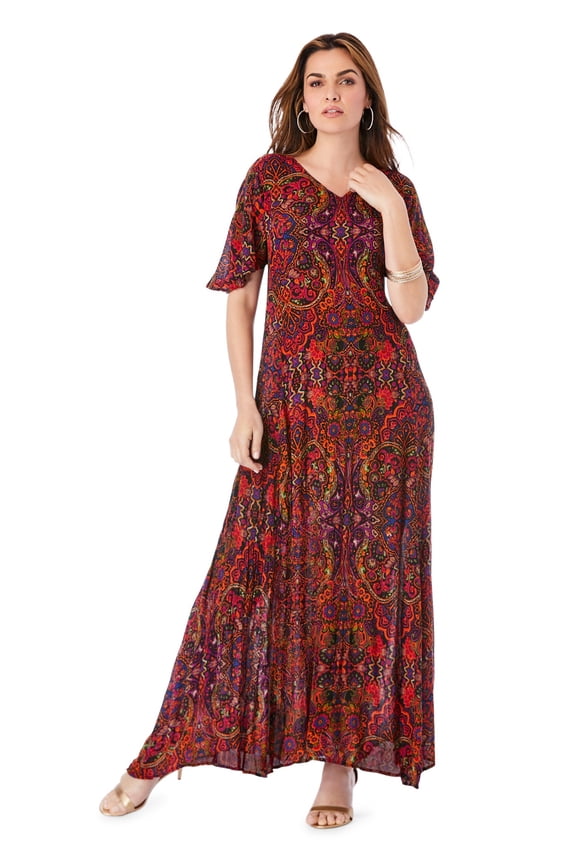 Women's Plus Size Petite Plus Size Hand Crinkled Flutter-Sleeve Maxi Dress