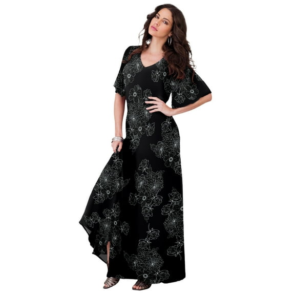 Roaman's Women's Plus Size Petite Flutter Sleeve Crinkle Dress