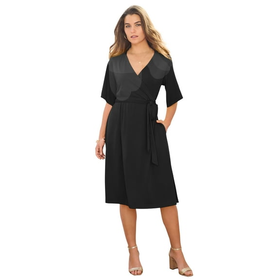 Roaman's Women's Plus Size Short Sleeve Wrap Fit And Flare Dress