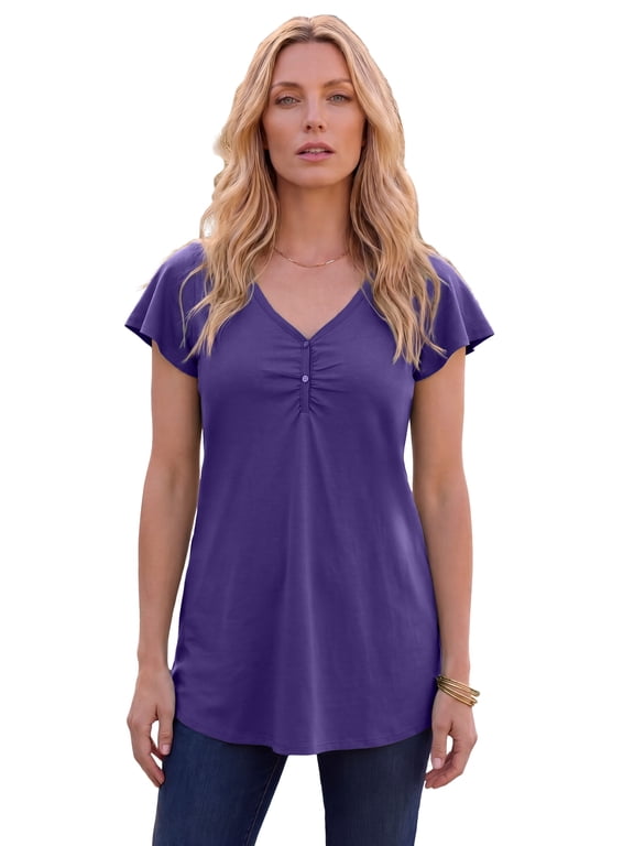 Women's Plus Size Cotton Ultimate Flutter Sleeve Sweetheart Tee